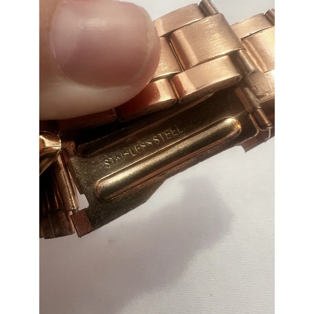 Geneva Watch Women's Rose Gold, Rhinestones On Bezel, Stainless Steel Band